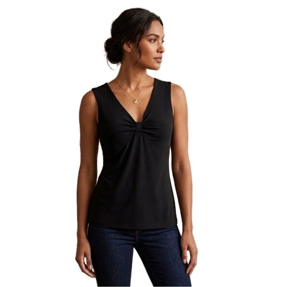 Alfani Black Front Twist Knot Sleeveless V-neck Tank Top